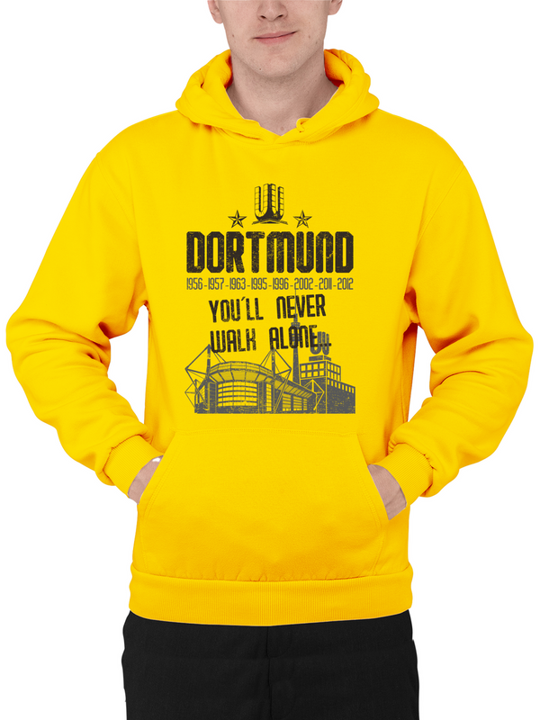 Dortmund Hoodie in Gelb Schwarz You Never Walk Alone Fanartikel Statement Pulli Pullover mit Kapuze Dortmund-Pullover