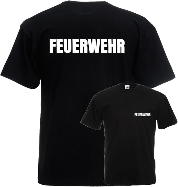 Feuerwehr T-Shirt schwarz, Navy oder rot - Feuerwehr-Shirt Sicherheit - Rundhals - Druck Brust & Rücken