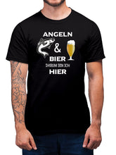 Angler T-Shirt Angel Shirt Angeln und Bier - Darum bin ich hier TShirt - Unisex, 100% Baumwolle