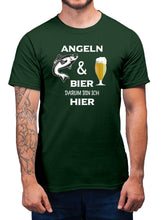 Angler T-Shirt Angel Shirt Angeln und Bier - Darum bin ich hier TShirt - Unisex, 100% Baumwolle