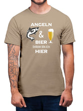 Angler T-Shirt Angel Shirt Angeln und Bier - Darum bin ich hier TShirt - Unisex, 100% Baumwolle