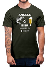 Angler T-Shirt Angel Shirt Angeln und Bier - Darum bin ich hier TShirt - Unisex, 100% Baumwolle