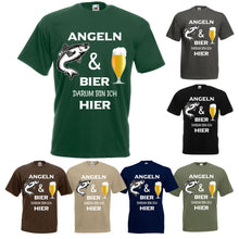 Angler T-Shirt Angel Shirt Angeln und Bier - Darum bin ich hier TShirt - Unisex, 100% Baumwolle