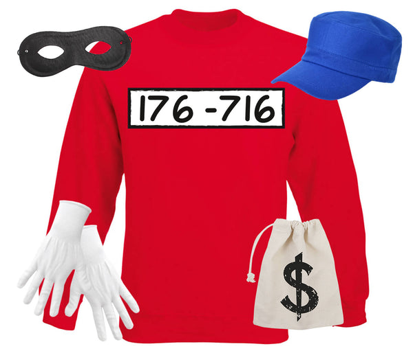 Panzerknacker Sweatshirt Langarm 100% Baumwolle Banditen Räuber Komplett Set - Party Outfit mit Zubehör