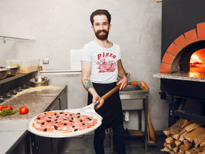 Alsino Pizza Shirt T-Shirt Pizzabäcker Logo Schachtel Pizza-Shirt - weiß, 100 % Baumwolle - Rundhals