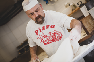 Alsino Pizza Shirt T-Shirt Pizzabäcker Logo Schachtel Pizza-Shirt - weiß, 100 % Baumwolle - Rundhals