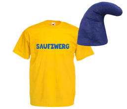 Saufzwerg Kostüm Set T-Shirt Mütze JGA Party Bier Sauf Verkleidung - Rundhals, 100% Baumwolle - Das trinkfeste Kostüm