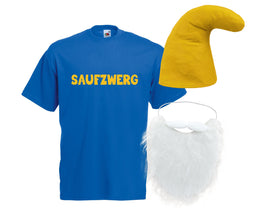 Saufzwerg Kostüm Set Bart Mütze JGA Party Bier Sauf Verkleidung - Rundhals, 100% Baumwolle - Das trinkfeste Kostüm