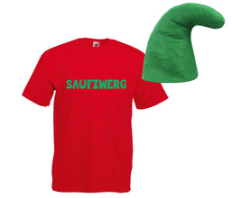 Saufzwerg Kostüm Set T-Shirt Mütze JGA Party Bier Sauf Verkleidung - Rundhals, 100% Baumwolle - Das trinkfeste Kostüm