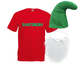 Saufzwerg Kostüm Set Bart Mütze JGA Party Bier Sauf Verkleidung - Rundhals, 100% Baumwolle - Das trinkfeste Kostüm