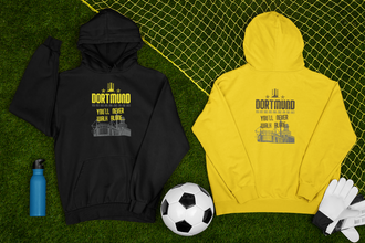 Dortmund Hoodie in Gelb Schwarz You Never Walk Alone Fanartikel Statement Pulli Pullover mit Kapuze Dortmund-Pullover